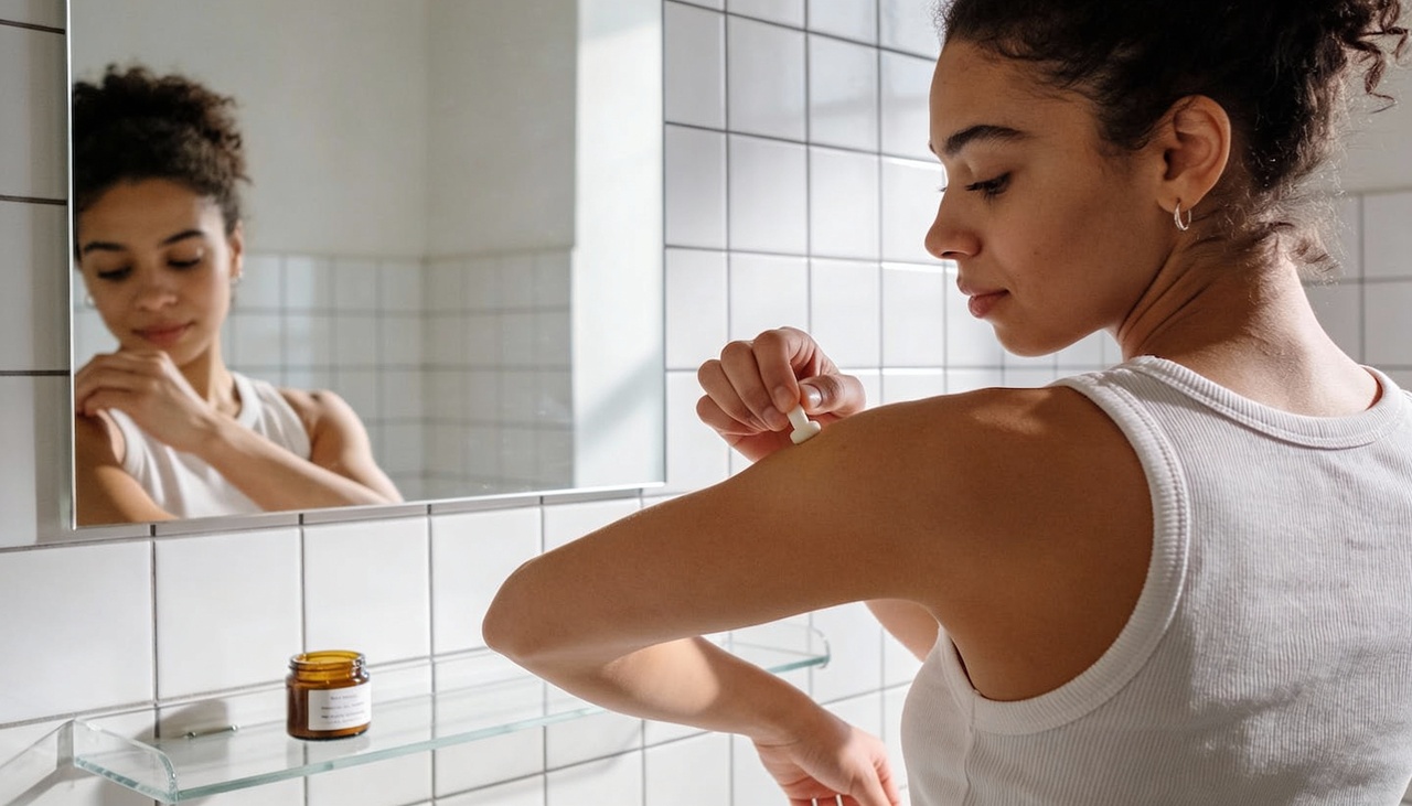 O desodorante natural caseiro, especialmente preparado com bicarbonato e óleo essencial, tem como objetivo reduzir odores com uma composição mais enxuta