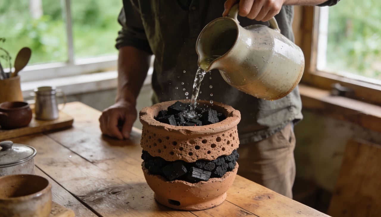 A construção de um filtro de carvão ativado caseiro pode ser feita com materiais simples e bem higienizados