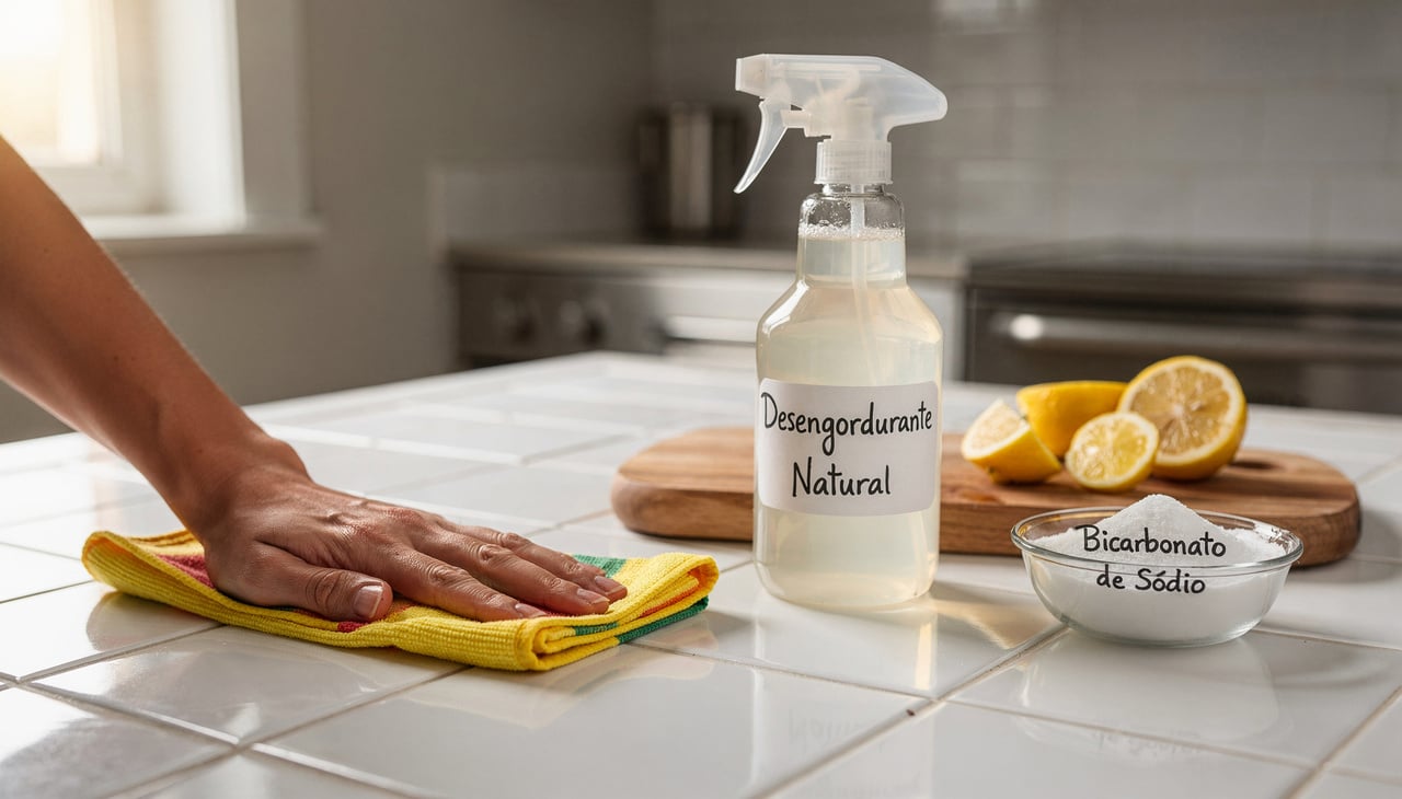 Para preparar um desengordurante natural básico, costuma-se unir água, vinagre e detergente neutro em um frasco borrifador