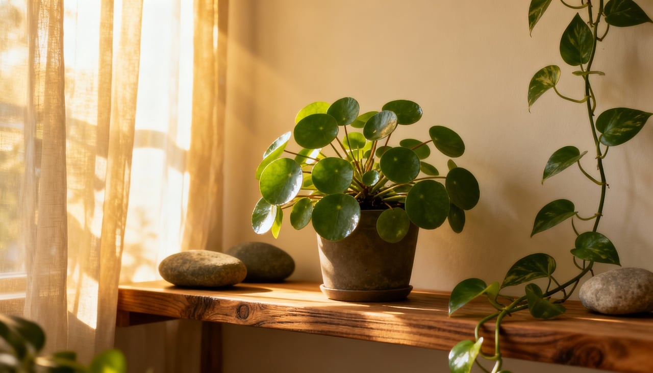 No Feng Shui, a  “planta-do-dinheiro” costuma ser associada ao setor da riqueza, muitas vezes identificado na região sudeste do imóvel ou do cômodo – Imagens produzidas com uso de Inteligência Artificial