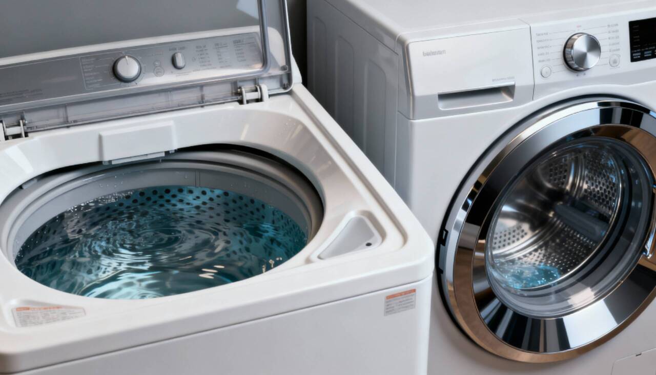 A idade e tecnologia da máquina de lavar determinam diretamente quanto de água será utilizado em cada ciclo – Imagens produzidas com uso de Inteligência Artificial