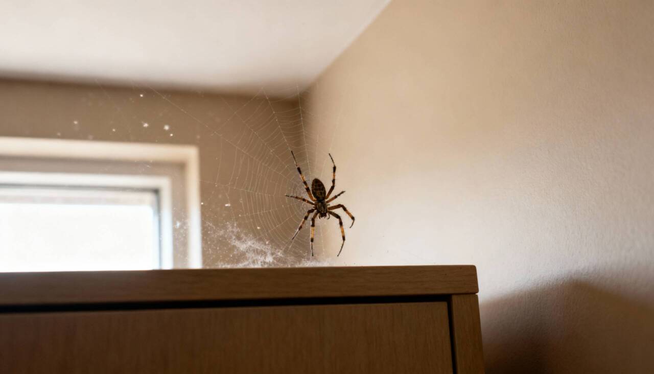 A presença de aranhas em cantos discretos indica ambiente com baixa infestação de pragas maiores
