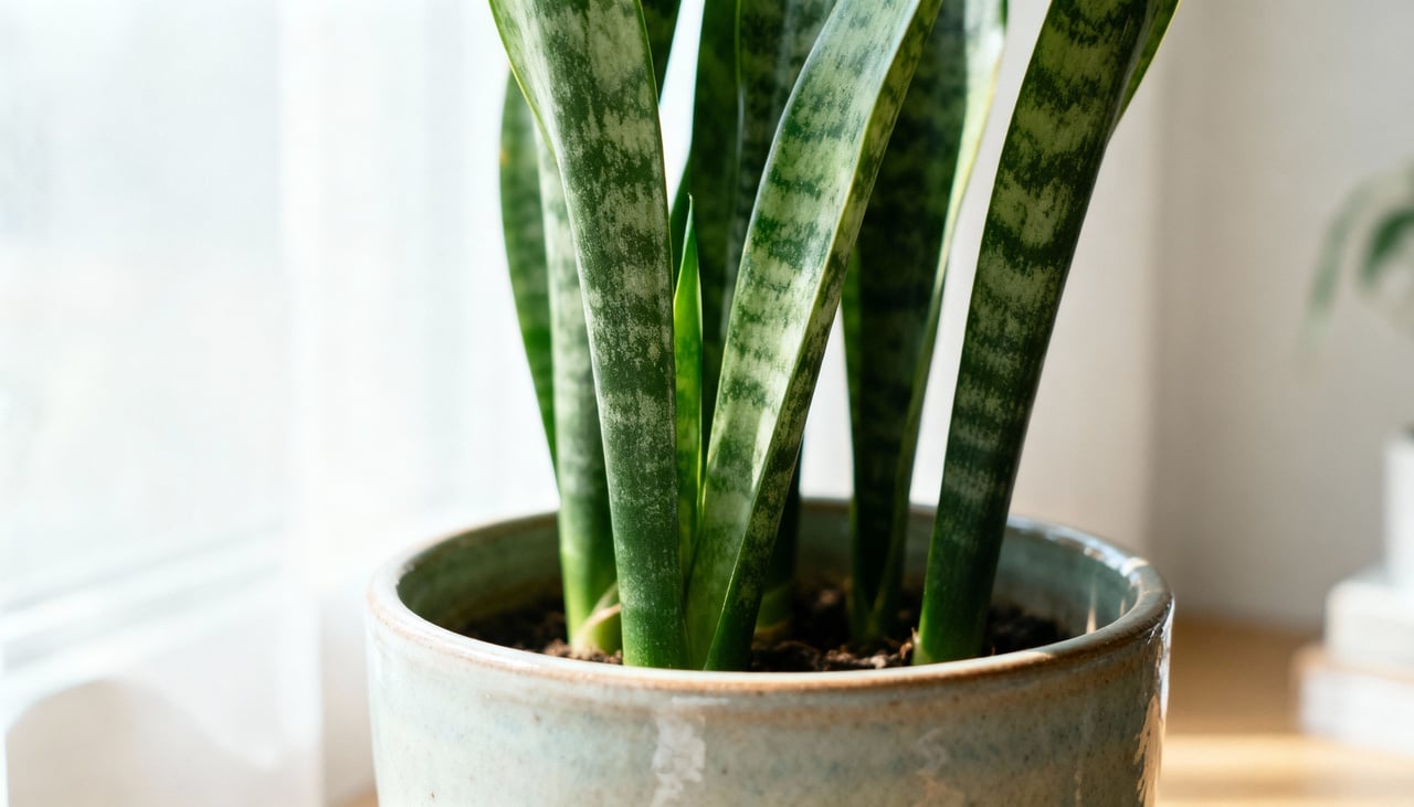 A Espada-de-São-Jorge é uma das plantas mais recomendadas para ambientes internos devido à sua capacidade de purificação do ar – Imagens produzidas com uso de Inteligência Artificial