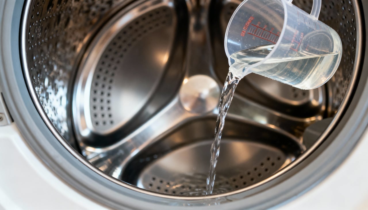 Embora o amaciante deixe as roupas cheirosas, a sua composição oleosa e espessa é uma das grandes vilãs da máquina de lavar – Imagens produzidas com uso de Inteligência Artificial