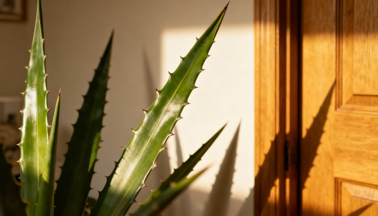 Conhecida por suas folhas pontiagudas e verticais, essa espécie funciona simbolicamente como uma barreira que “corta” o mau-olhado e a inveja – Imagens produzidas com uso de Inteligência Artificial