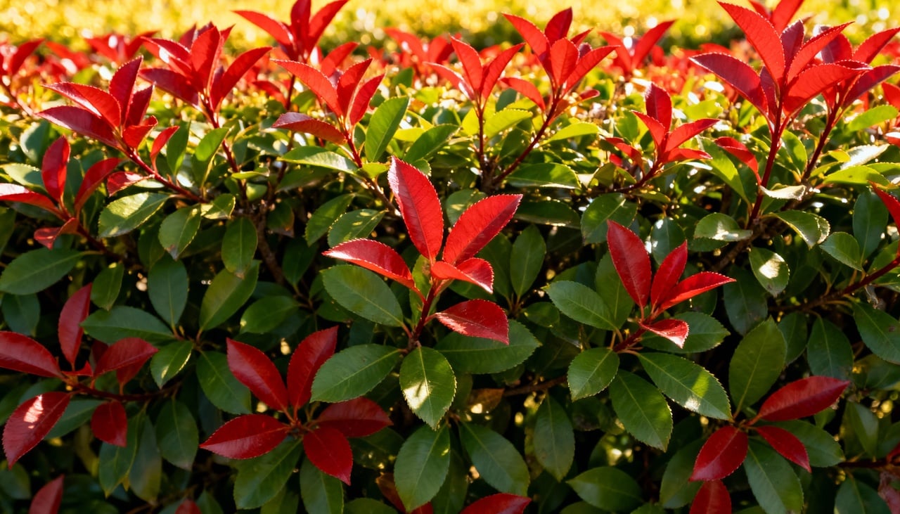 O fenômeno cromático da Photinia ocorre através de pigmentos antocianinas concentrados nos tecidos vegetais jovens