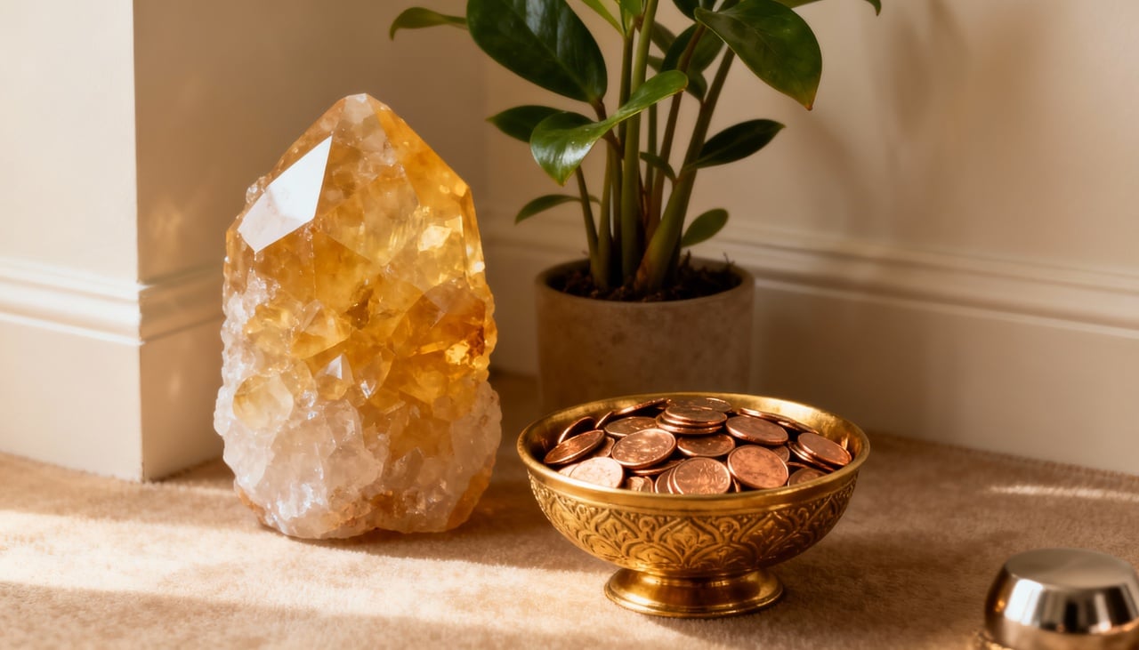 O citrino é conhecido por ser a “pedra da prosperidade”. Sua cor amarela vibrante está diretamente ligada ao elemento Terra e ao Sol – Imagens produzidas com uso de Inteligência Artificial