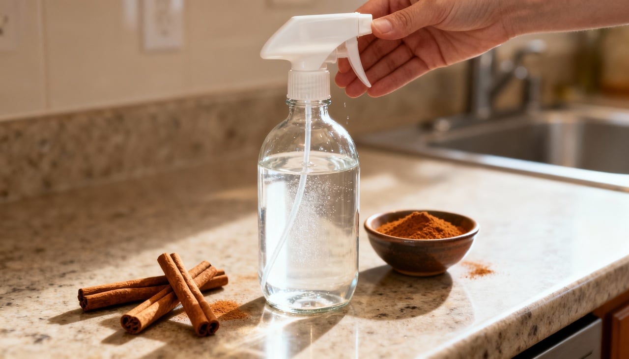A mistura de vinagre e canela para limpeza é um preparado líquido simples, feito com vinagre branco, água e canela em pau ou em pó – Imagens produzidas com uso de Inteligência Artificial