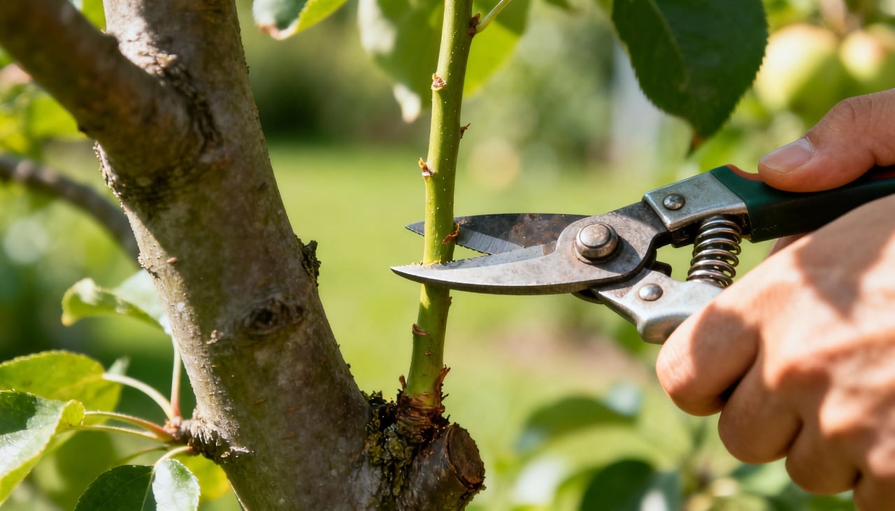 Diferente da poda drástica de inverno, o manejo feito nesta época quente foca na limpeza e na aeração da copa da árvore – Imagens produzidas com uso de Inteligência Artificial