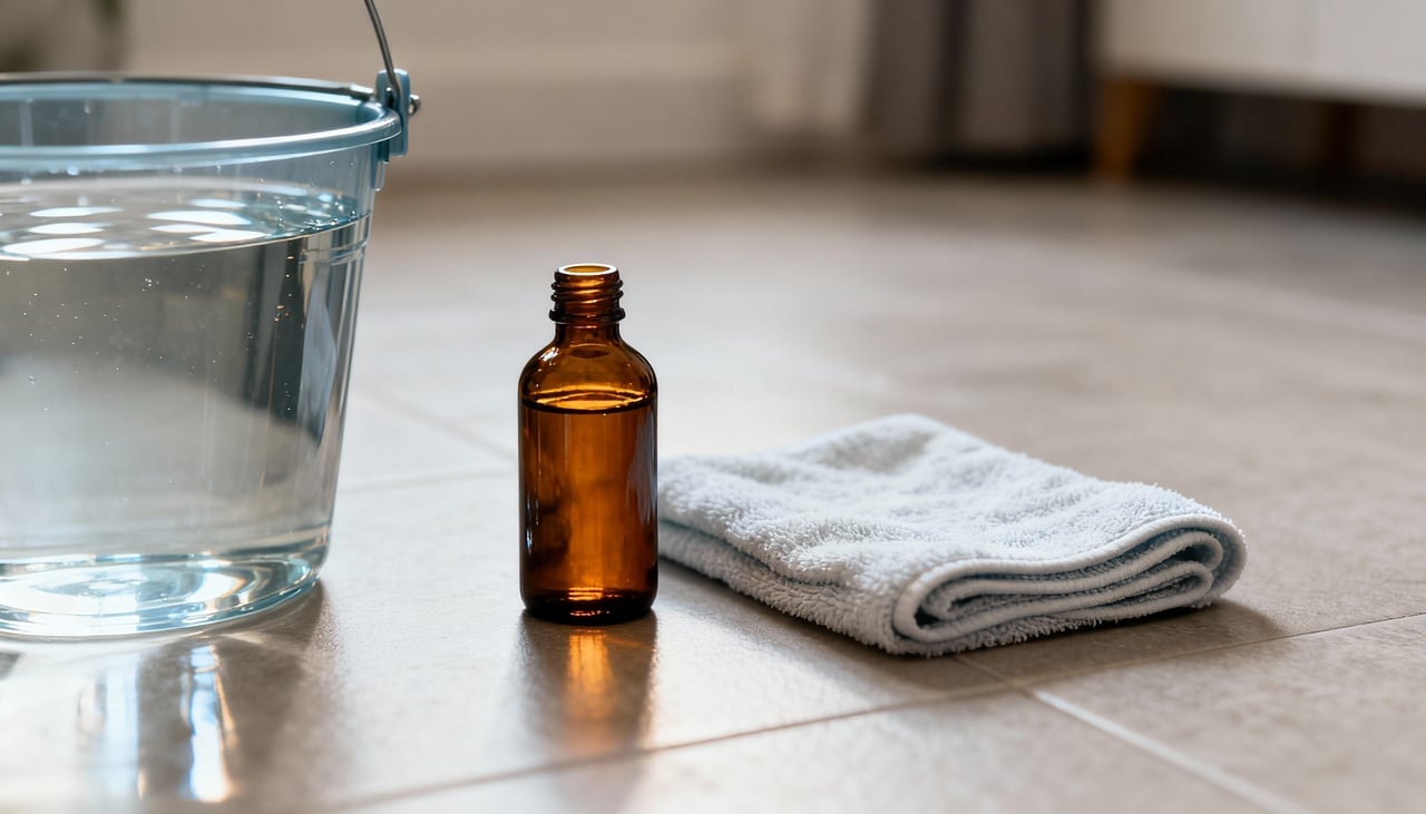 Ao olhar o rótulo da maioria dos limpadores tradicionais, o primeiro ingrediente listado é sempre a água, o que explica a baixa durabilidade do aroma – Imagens produzidas com uso de Inteligência Artificial