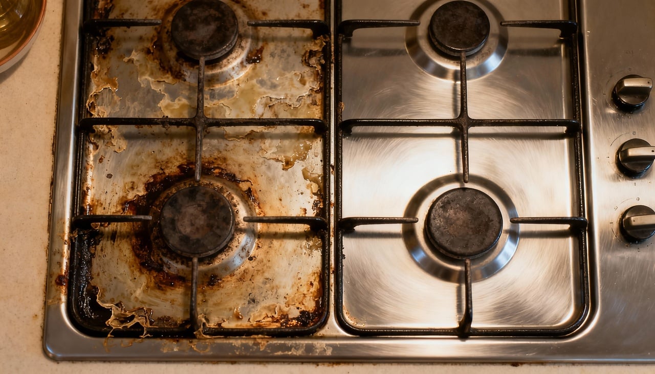 Evitar o acúmulo de gordura no fogão impede a formação de crostas difíceis