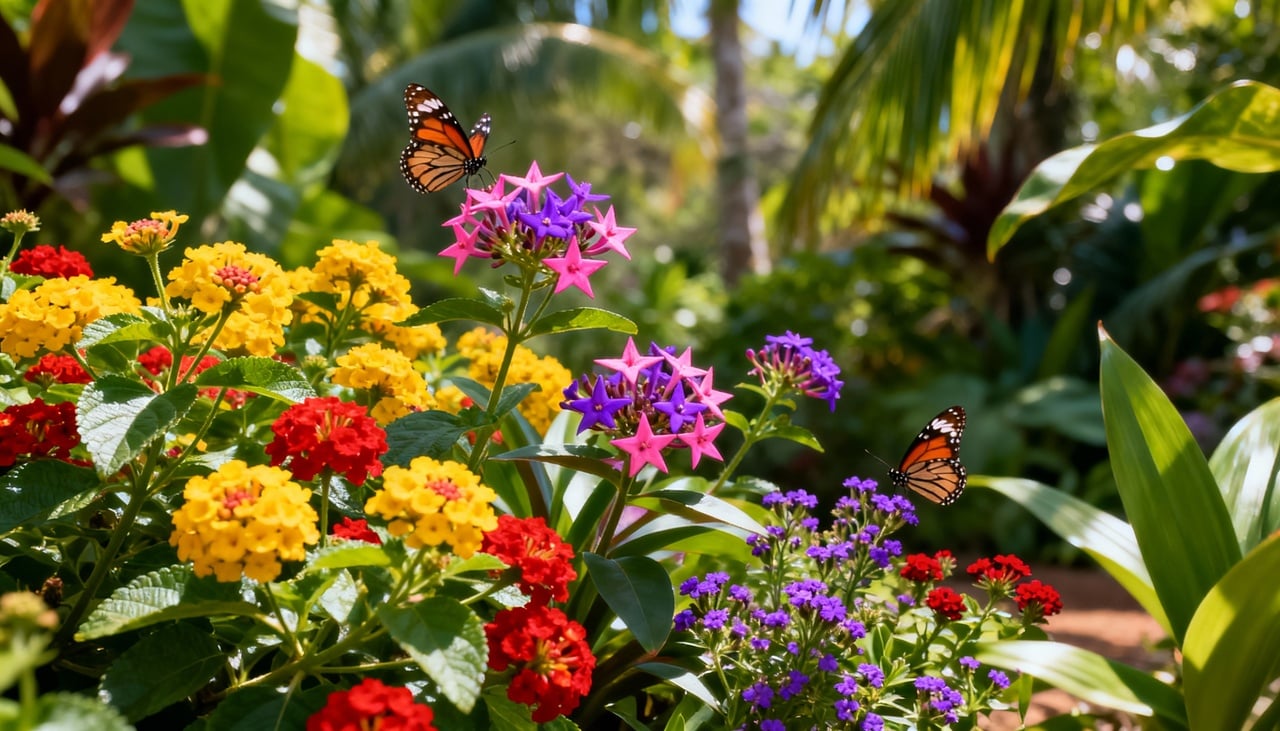A lantana destaca-se pela rusticidade excepcional e explosão de cores que vão do amarelo ao vermelho intenso