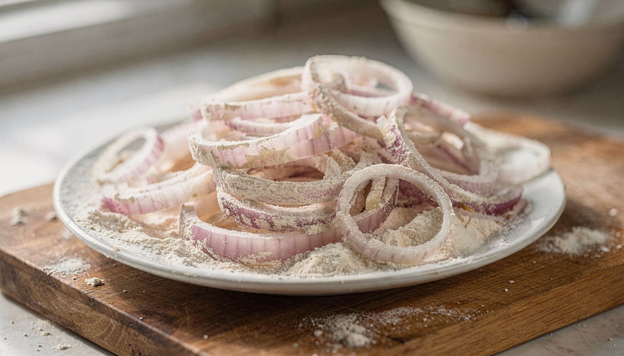 O óleo precisa estar em torno de 180°C para que a cebola frita fique perfeita