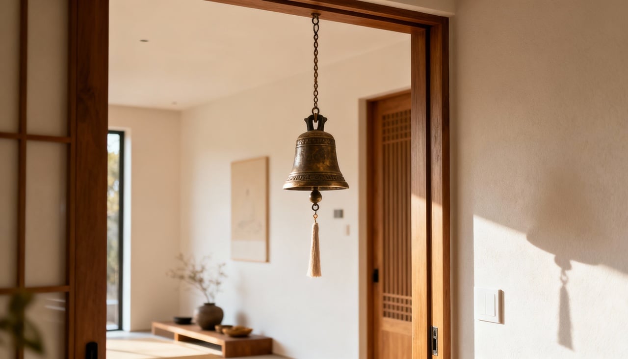 No campo espiritual, o significado de manter sinos em casa está ligado à intenção de proteger o espaço e cuidar do clima energético do ambiente – Imagens produzidas com uso de Inteligência Artificial