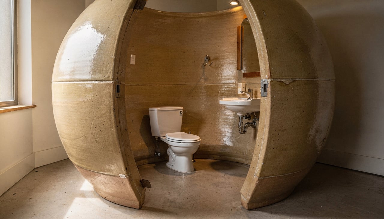 O criador do projeto aproveitou um pote de cerâmica tradicional de tamanho monumental que normalmente seria descartado