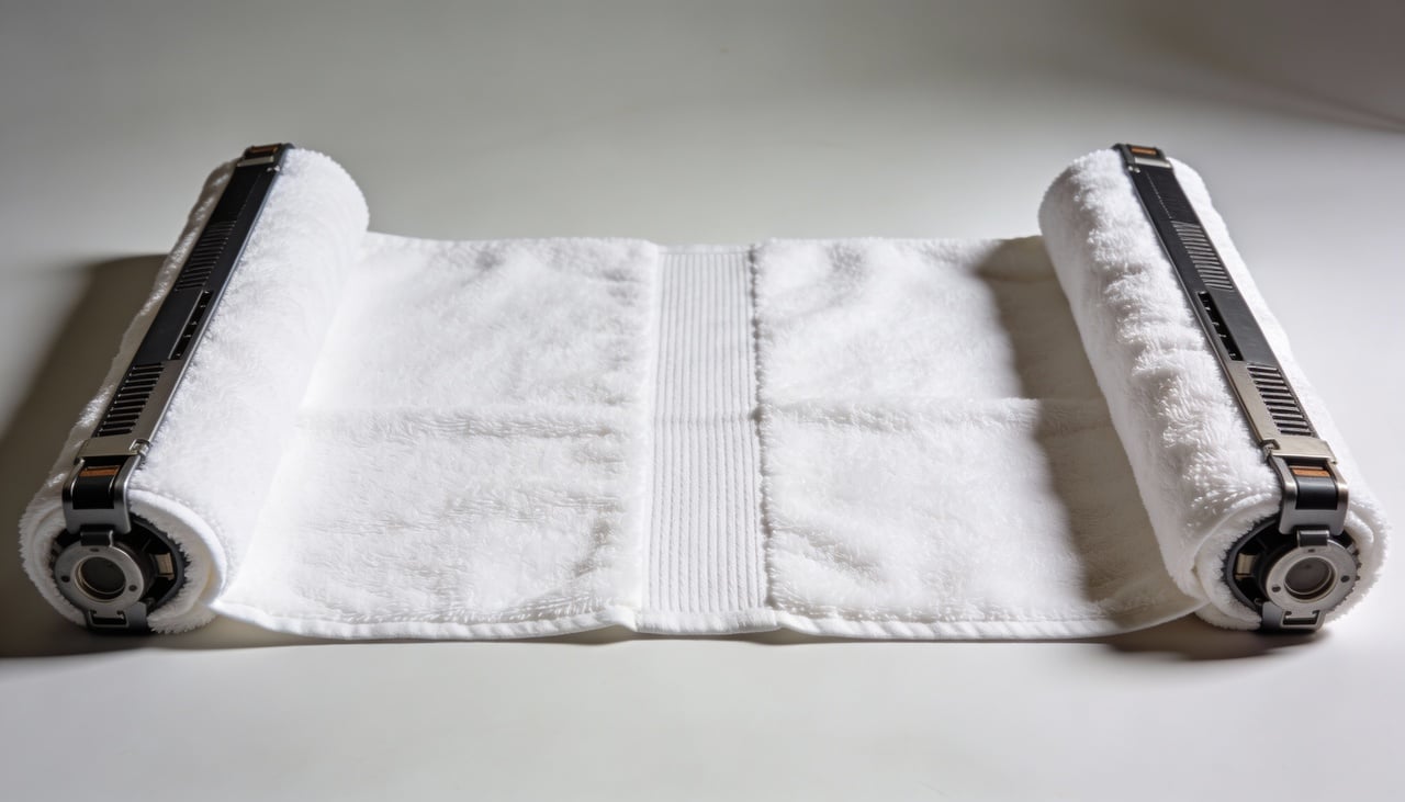 A barra técnica, como é chamado esse detalhe, funciona como um reforço para que a toalha não perca o formato original