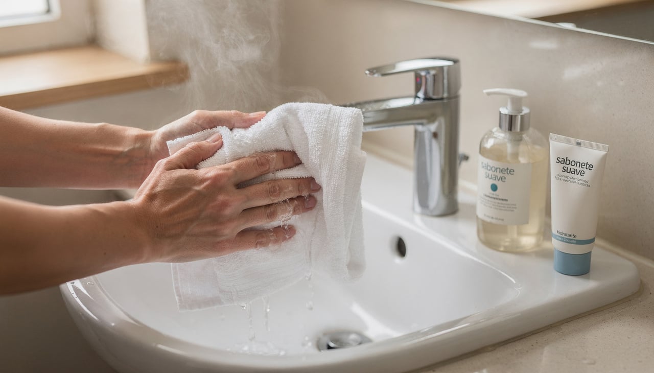 A compressa morna costuma utilizar água e uma toalha ou gaze limpa, ajudando a amenizar a dor e a favorecer a abertura dos poros