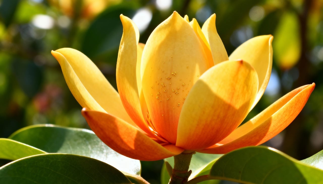 A Magnolia champaca exige exposição solar plena de pelo menos seis horas diárias para florescer abundantemente – Imagens produzidas com uso de Inteligência Artificial