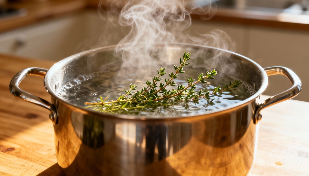 Ferver tomilho funciona como um purificador natural de ar que substitui produtos sintéticos carregados de químicos – Imagens produzidas com uso de Inteligência Artificial