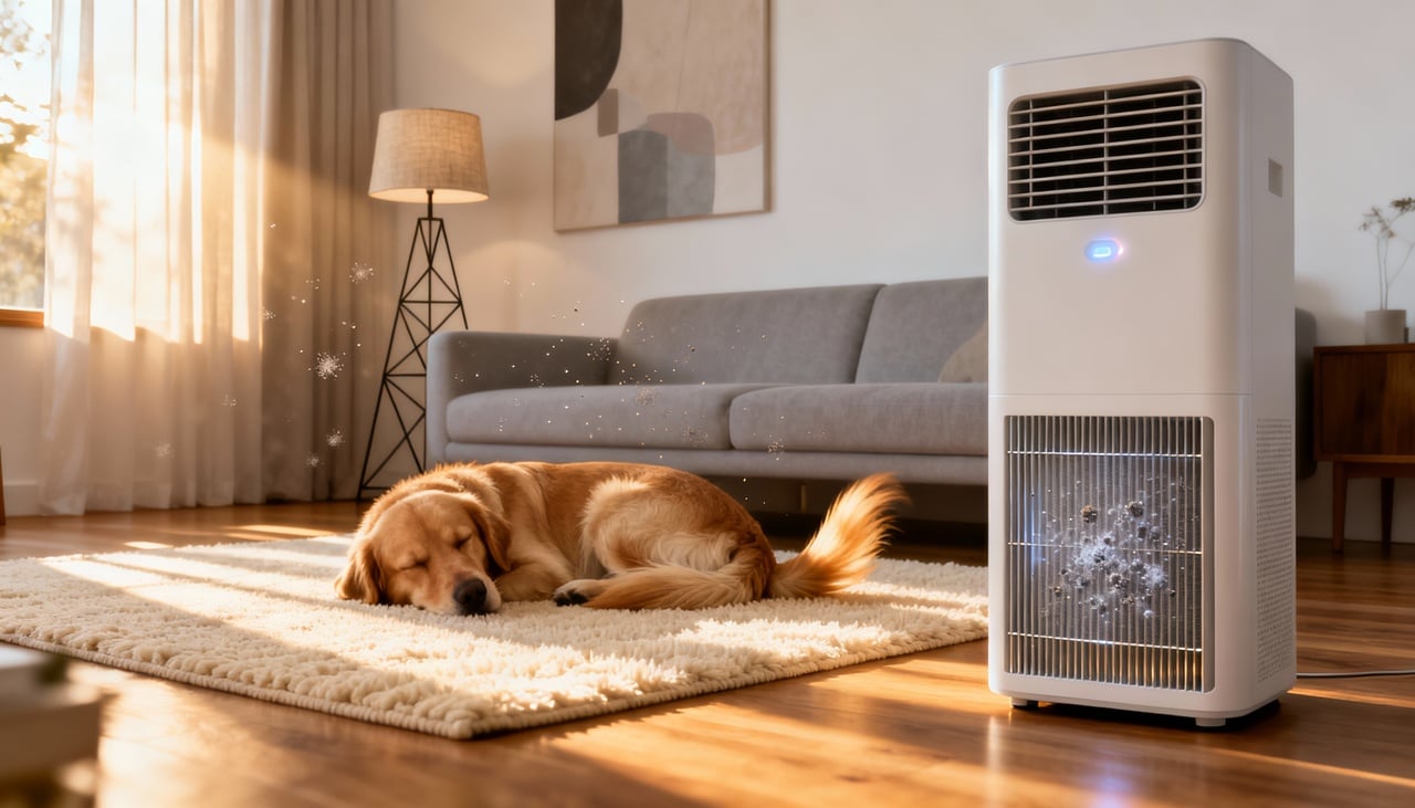 O purificador de ar é um aparelho elétrico projetado para capturar partículas e determinados poluentes presentes no ar interno – Imagens produzidas com uso de Inteligência Artificial