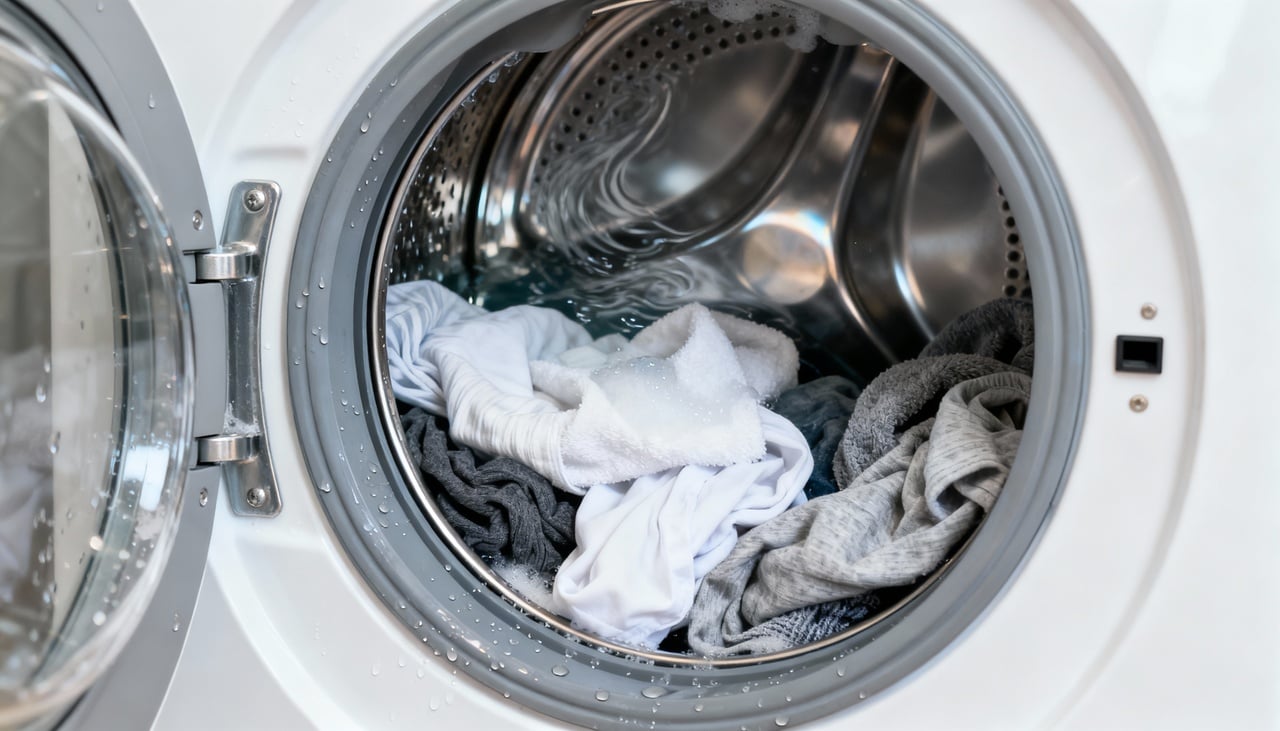 Entre os velhos hábitos de lavanderia, um dos mais frequentes é acumular toda a roupa para um único dia de lavagem – Imagens produzidas com uso de Inteligência Artificial