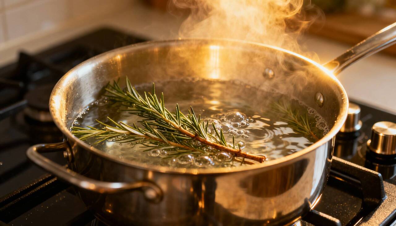 O vapor liberado durante a fervura do alecrim carrega propriedades terapêuticas que atuam em diferentes frentes dentro de casa