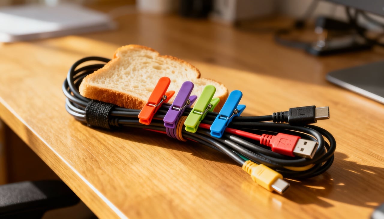Leve, resistente e fácil de manusear, o clipe de pão é um recurso prático para organizar cabos e pequenos itens ligados à tecnologia