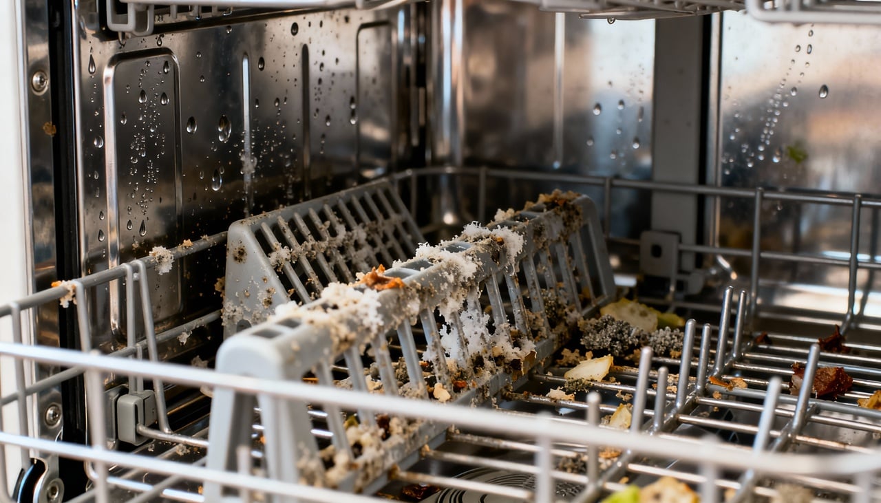 Existem fatores recorrentes que explicam por que a lava-louças não está lavando direito – Imagens produzidas com uso de Inteligência Artificial