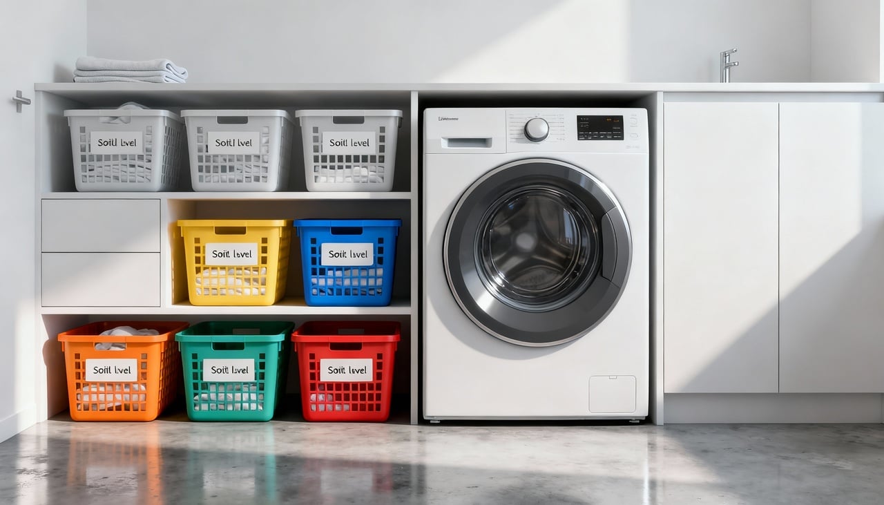 Entre os velhos hábitos de lavanderia, um dos mais frequentes é acumular toda a roupa para um único dia de lavagem – Imagens produzidas com uso de Inteligência Artificial