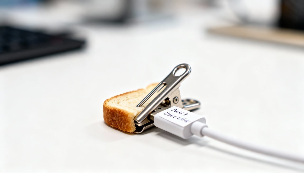 Leve, resistente e fácil de manusear, o clipe de pão é um recurso prático para organizar cabos e pequenos itens ligados à tecnologia