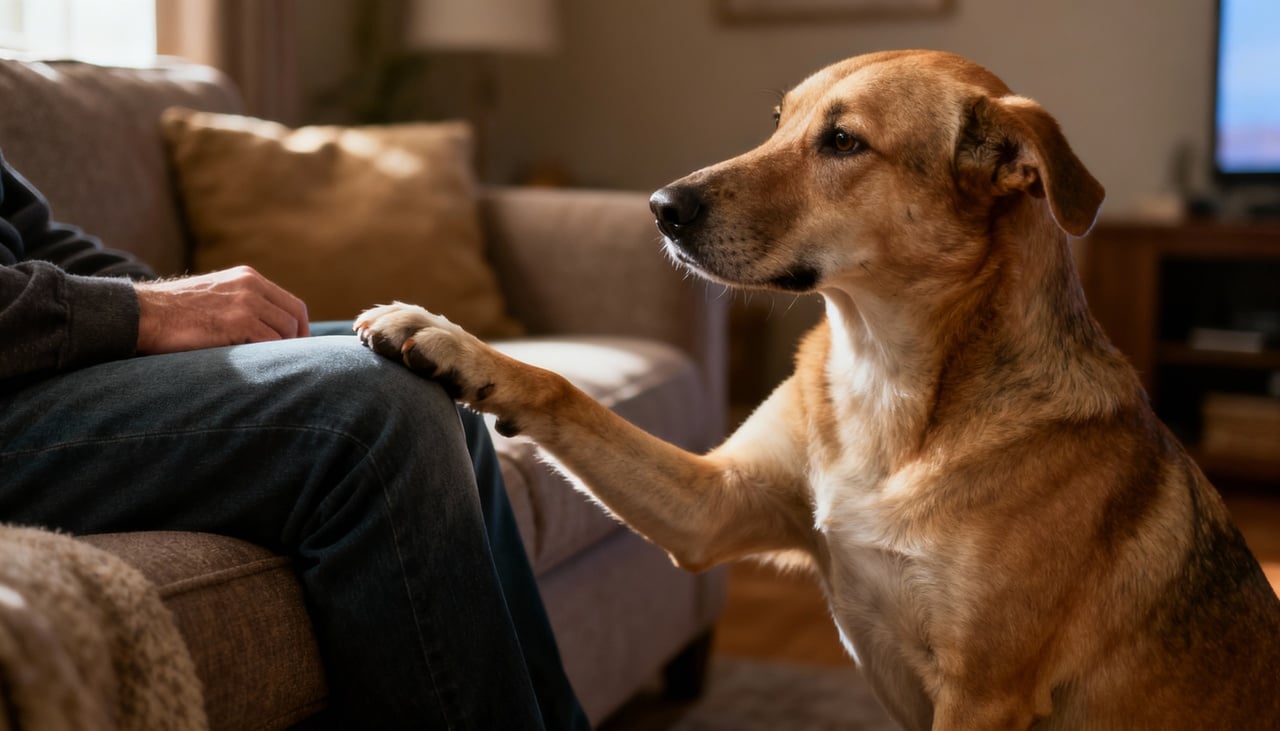 Desde filhote, o cão aprende que tocar com a pata produz efeitos no ambiente