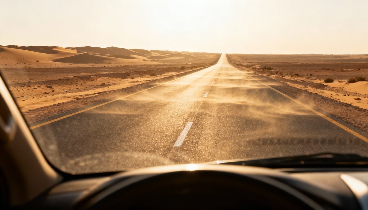 A Highway 10 na Arábia Saudita atravessa o deserto Rub’ al-Khali, também conhecido como Cuarto Vacío – Imagens produzidas com uso de Inteligência Artificial