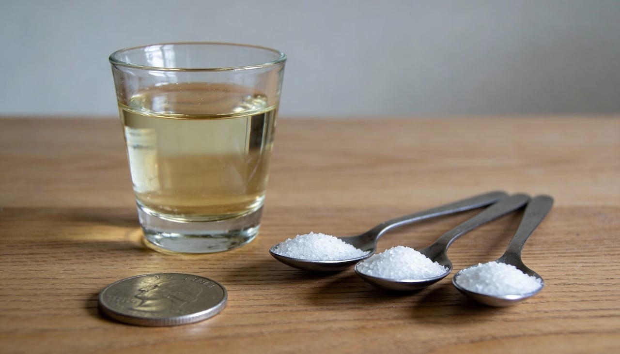 Após colocar a moeda no vinagre e adicionar três colheres pequenas de sal, o trabalho do ritual começa