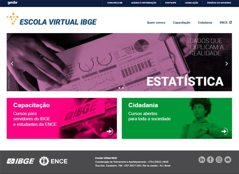 Página de abertura do novo portal da Escola Virtual IBGE