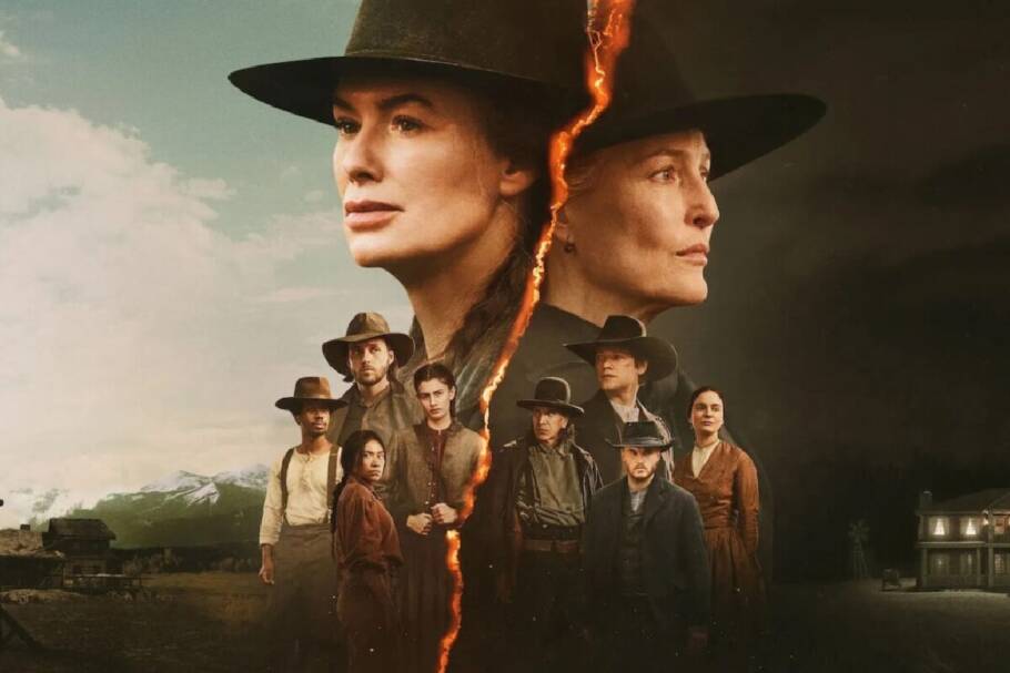 Capa da série "Os Abandonados" com uma foto rasgada ao meio e, em cada lado, o rosto de duas mulheres em destaque com a foto de pessoas em tamanho menor abaixo delas