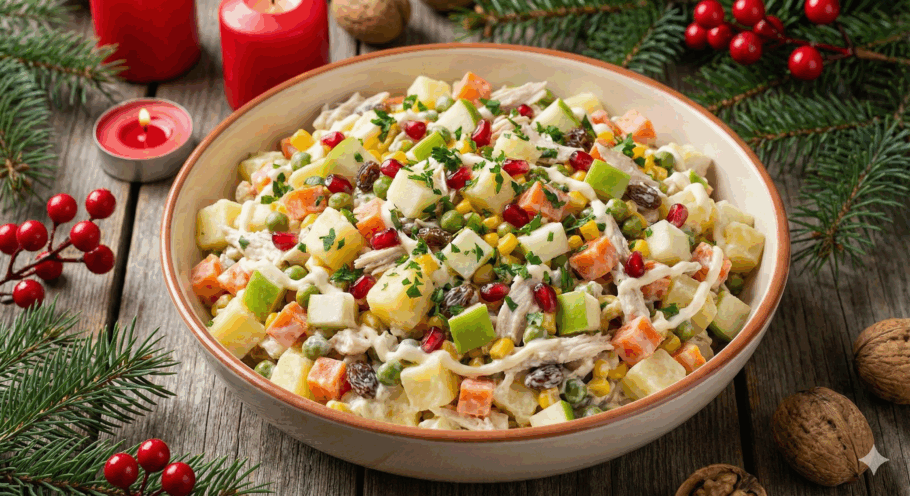 Salada de Natal super cremosa que rende bem e agrada a todos