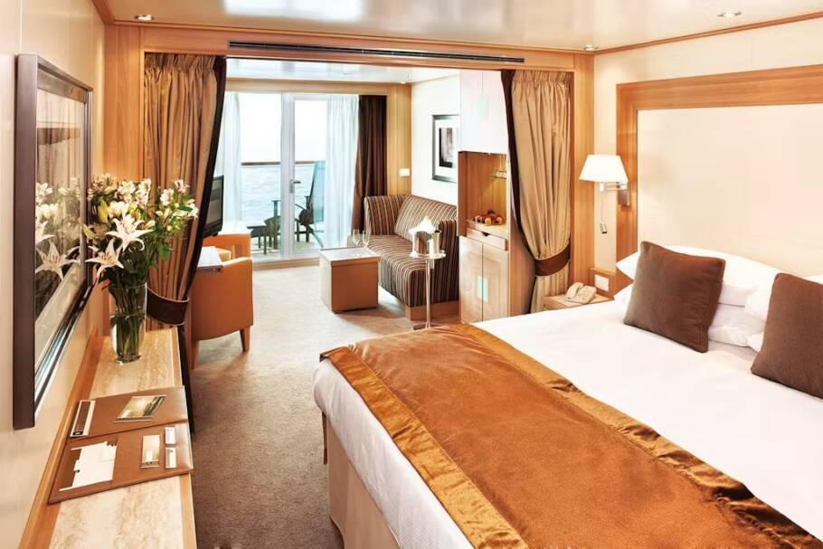 Cabine do ultraluxuoso navio Seabourn Quest