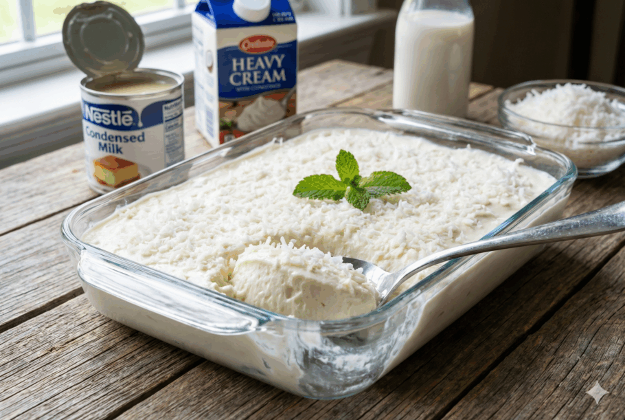 Sobremesa de coco para comer geladinha