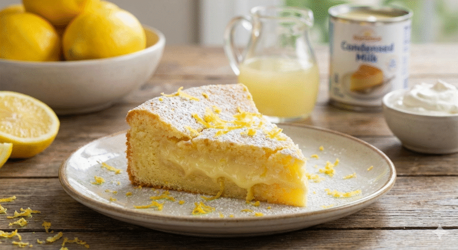 Bolo de limão com consistência de pudim por dentro