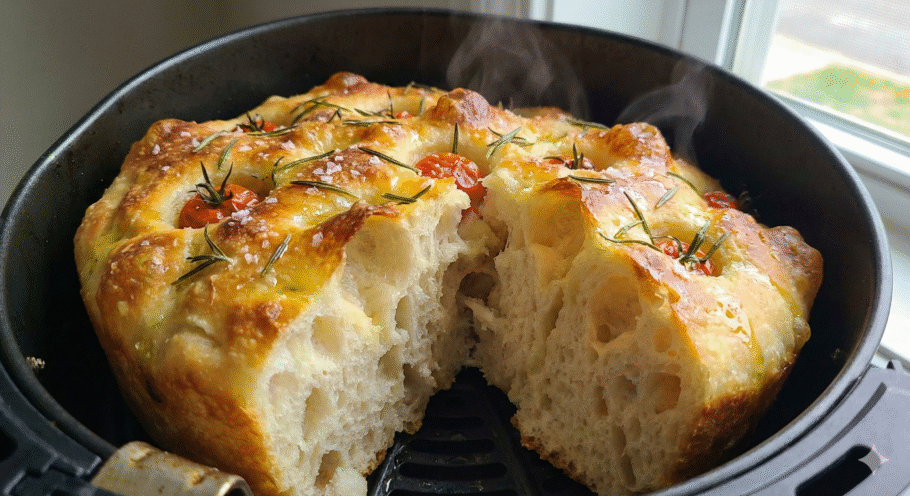 Focaccia na air fryer super fácil de fazer