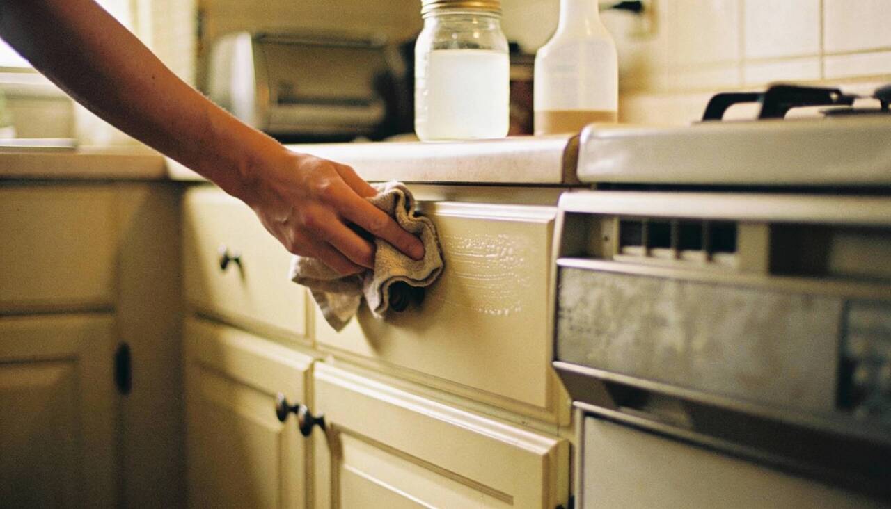 Como tirar o pó gorduroso dos armários da cozinha com vinagre e água morna