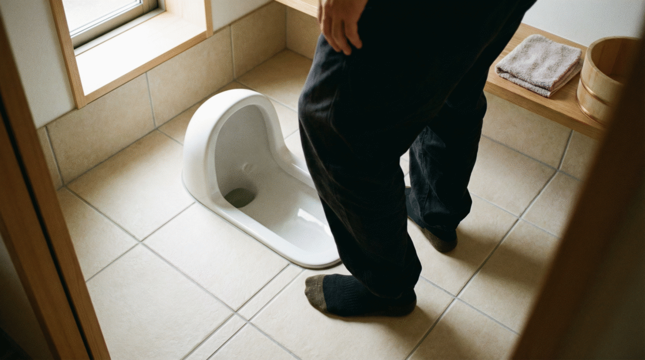 A orientação correta ao usar o vaso washiki não é arbitrária, mas baseada em considerações funcionais específicas