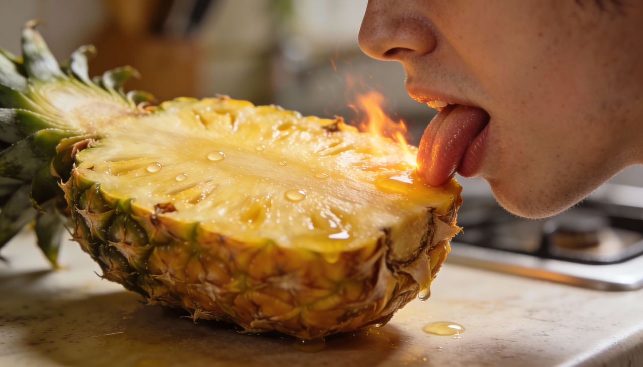 Dessa forma, a bromelina atua quebrando as ligações proteicas logo no primeiro contato com a mucosa oral