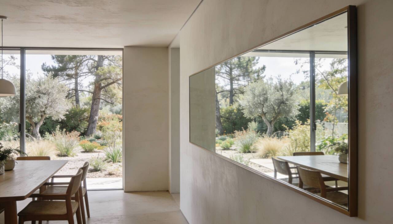 O espelho atua como um potente condutor de frequências energéticas positivas ao refletir a vitalidade das plantas para dentro do lar