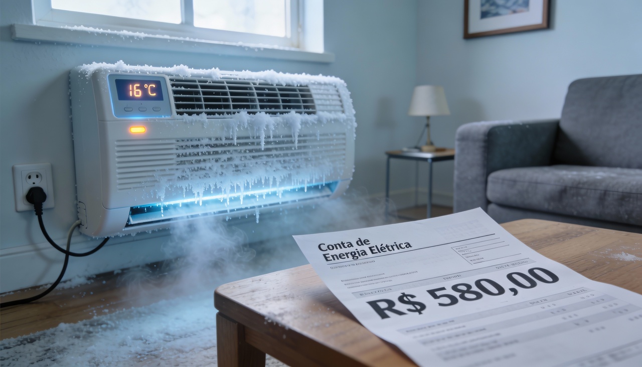 O motor do equipamento opera em potência máxima quando o termostato registra uma meta tão baixa e difícil de alcançar em climas tropicais