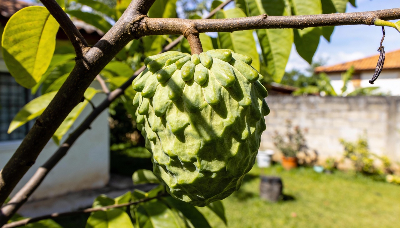 Visualmente, a estrutura externa lembra bastante uma pinha, apresentando saliências que se assemelham a escamas verdes e grossas