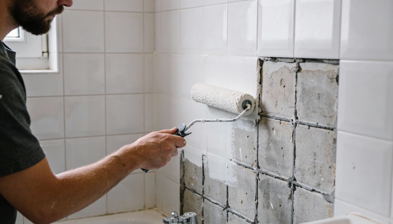 Primeiramente, você deve limpar toda a superfície dos azulejos com desengordurante para garantir que a aderência do material ocorra perfeitamente