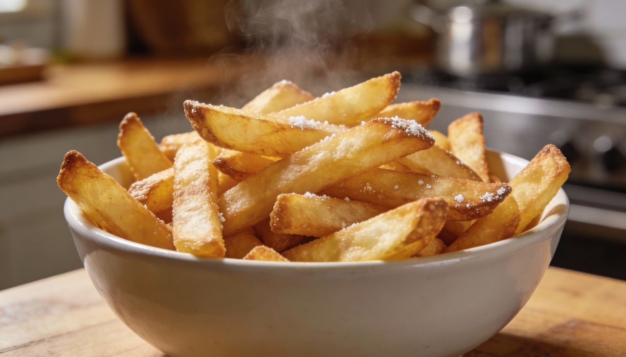 O vinagre atua diretamente na pectina da batata, retardando sua quebra durante o aquecimento intenso provocado pelo óleo vegetal de soja