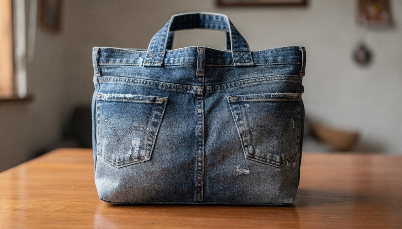 Você deve primeiro cortar as pernas da calça logo abaixo da área do cavalo para formar a base principal da sua nova bolsa de mão