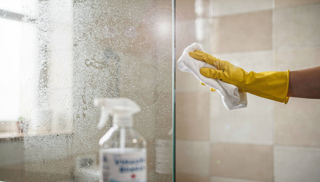 Borrife generosamente sobre as superfícies sujas do box, azulejos, torneiras e metais cromados deixando o produto agir por pelo menos 15 minutos